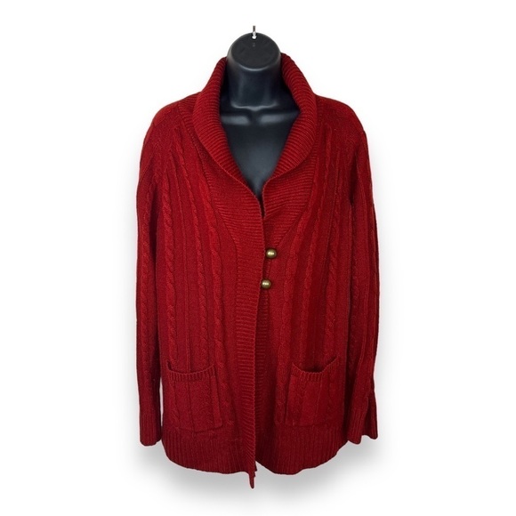 Medium Motherhood Maternity Burgundy Red Cable Knit Cardigan Sweater - Picture 1 of 9